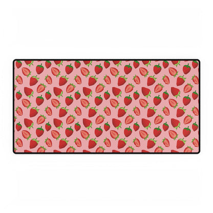 Strawberry Pattern Desk Mat — Pink Fruit Mousepad & Keyboard Pad
