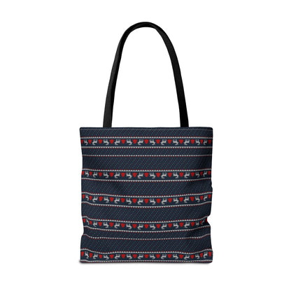 Holiday Reindeer Stripe Tote Bag — Festive Christmas Pattern Tote
