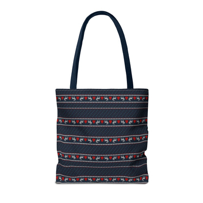 Holiday Reindeer Stripe Tote Bag — Festive Christmas Pattern Tote