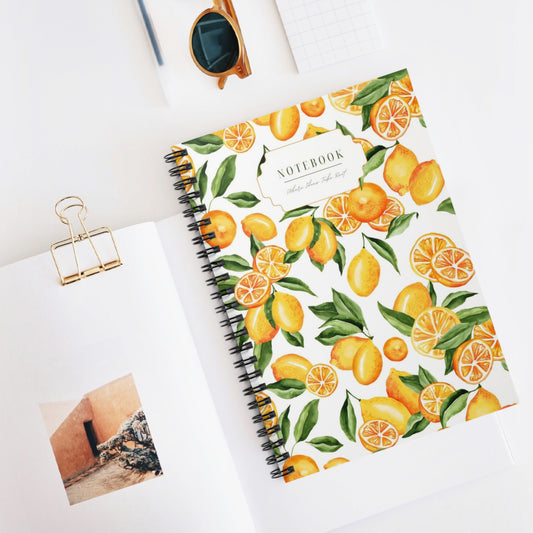 Lemon Citrus Spiral Notebook — Ruled Journal with Bright Fruit Pattern