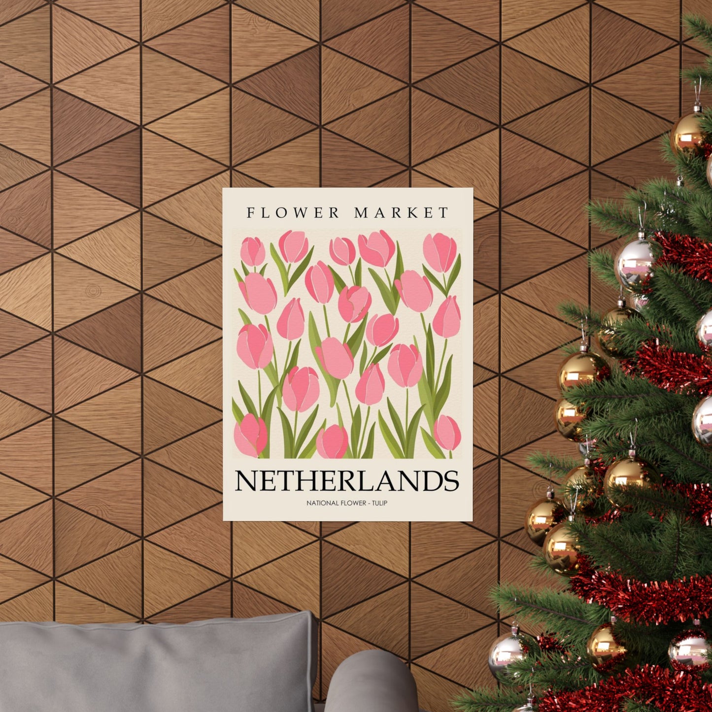 Netherlands Flower Market Poster – Pink Tulip Matte Vertical Art Print