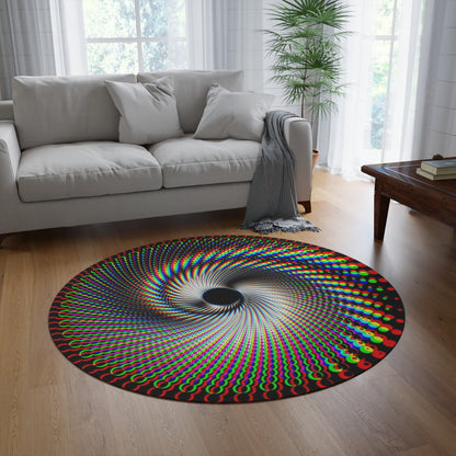 Psychedelic Spiral Round Rug — Colorful Optical Illusion Accent Mat