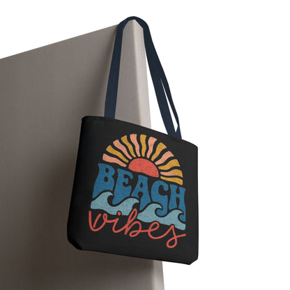 Beach Vibes Tote Bag — Retro Sunset Surf Waves Beach Tote