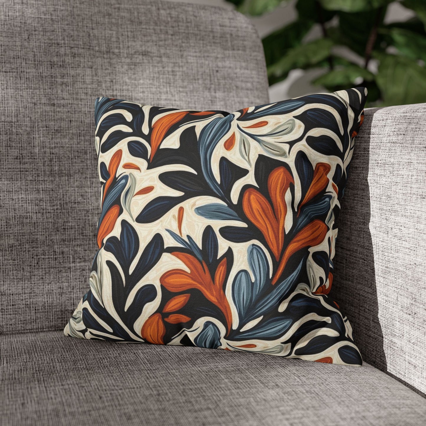 Abstract Floral Throw Pillowcase — Navy, Rust & Cream Decorative Pillow Cover