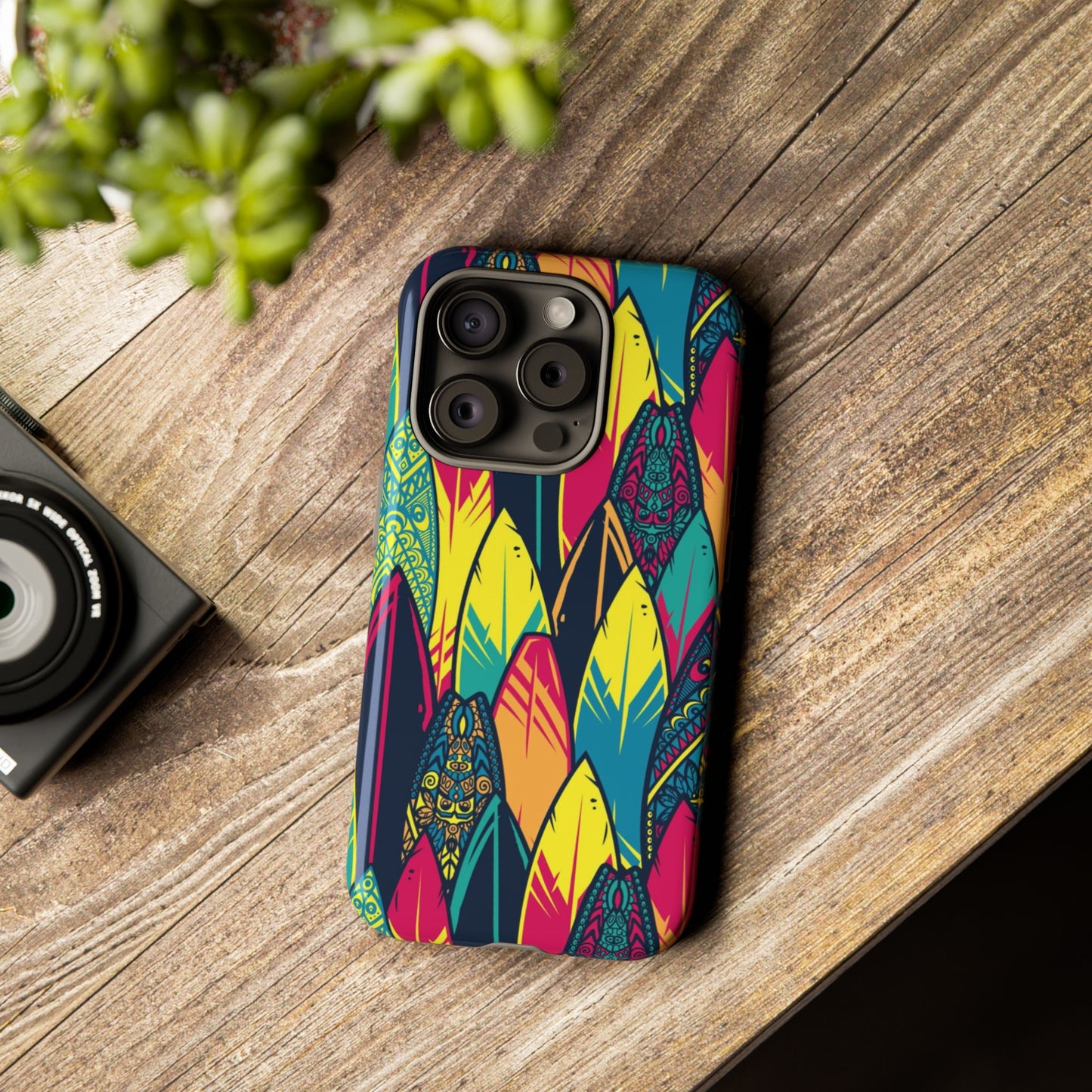 Colorful Surfboard Pattern Tough Phone Case — Tropical Beach Vibe