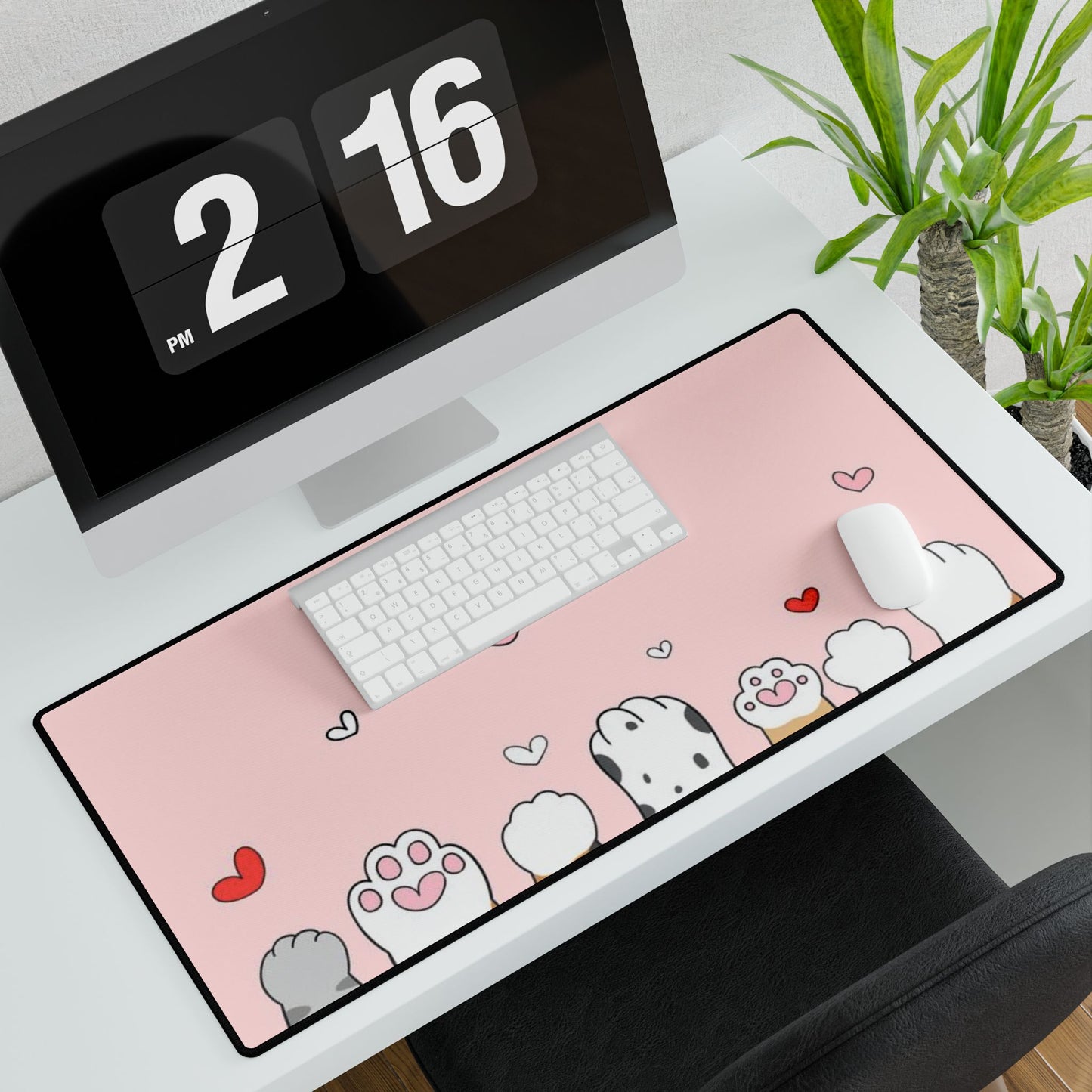 Cute Cat Paws Desk Mat — Pink Heart Gaming & Office Mouse Pad