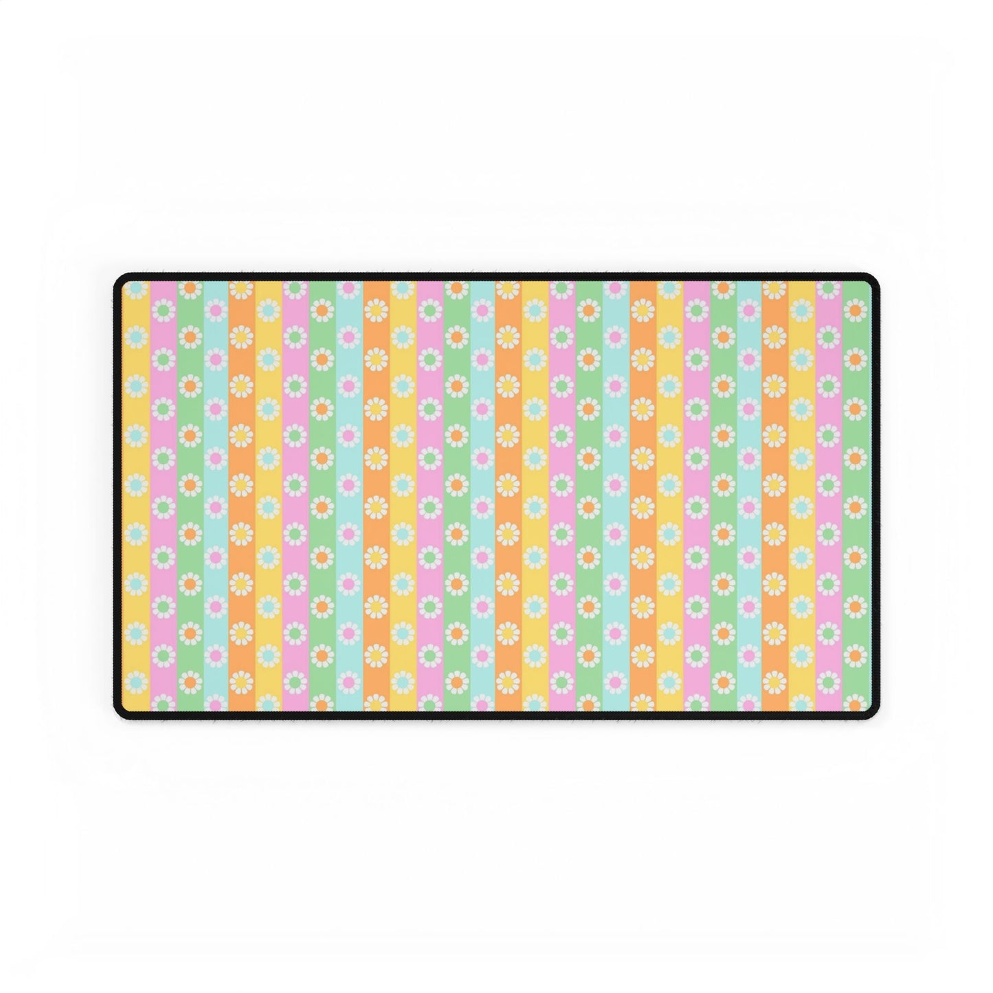 Floral Pastel Stripes Desk Mat — Cute Daisy Pattern Mouse Pad for Home Office