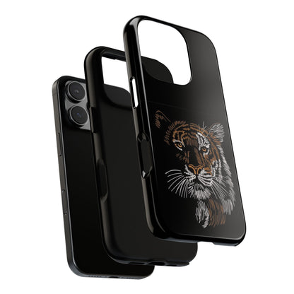 Tiger Face Phone Case — Protective Black Tough Case with Embroidered-Style Tiger Design