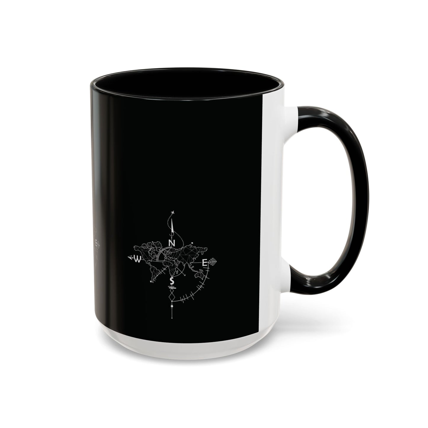 Compass World Map Coffee Mug — Black Accent Travel Mug for Explorers