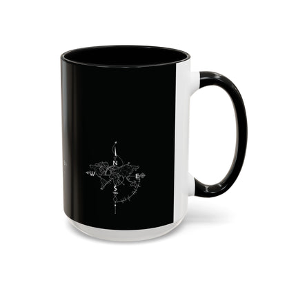 Compass World Map Coffee Mug — Black Accent Travel Mug for Explorers