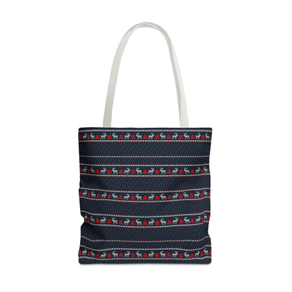 Holiday Reindeer Stripe Tote Bag — Festive Christmas Pattern Tote