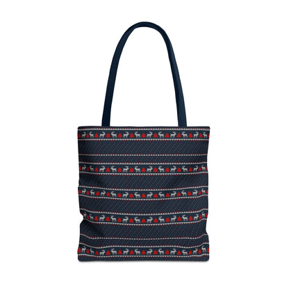 Holiday Reindeer Stripe Tote Bag — Festive Christmas Pattern Tote