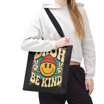 Bruh Be Kind Smiley Tote Bag — Retro Peace Sign Canvas Shopper