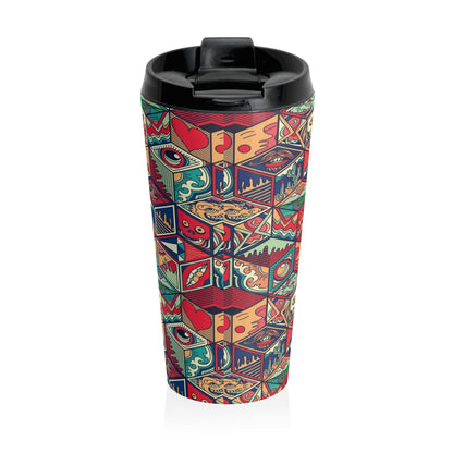 Colorful Geometric Pattern Stainless Steel Travel Mug — Retro Pop Art Cubes