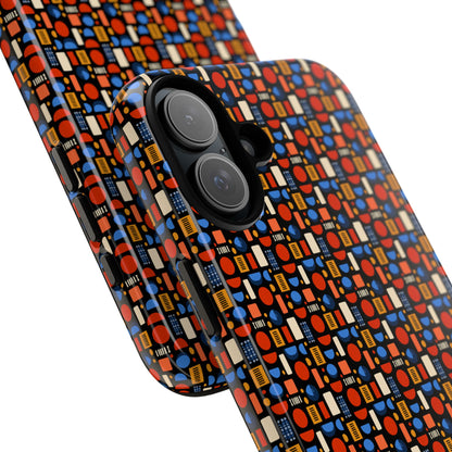 Geometric Retro Mosaic Tough Phone Case — Durable Colorful Protective Cover