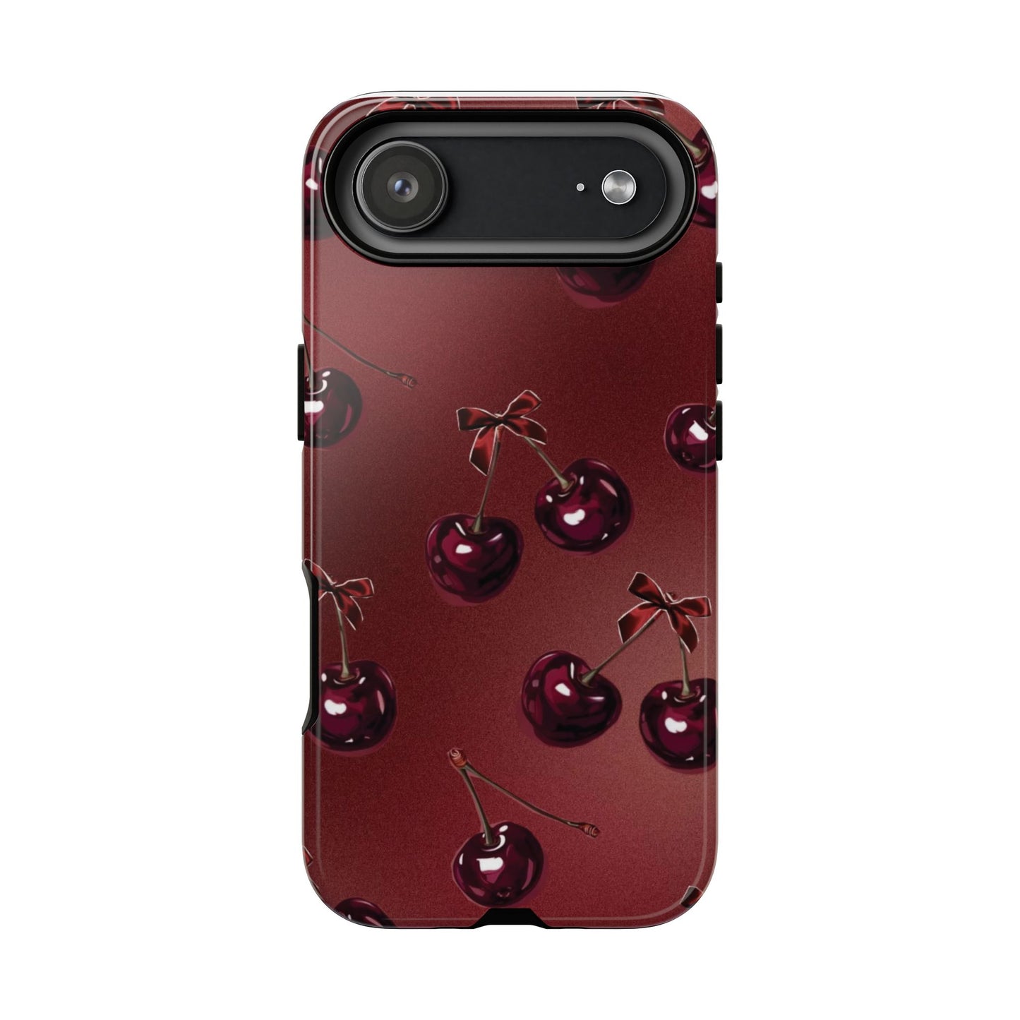 Cherry Pattern Phone Case — Retro Dark Red Cherry iPhone Cover