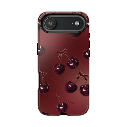 Cherry Pattern Phone Case — Retro Dark Red Cherry iPhone Cover