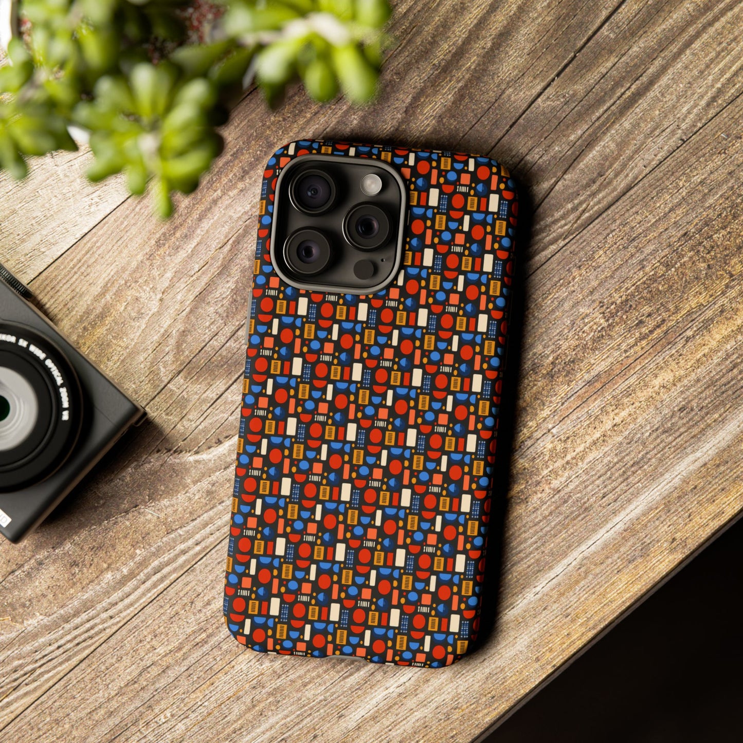 Geometric Retro Mosaic Tough Phone Case — Durable Colorful Protective Cover