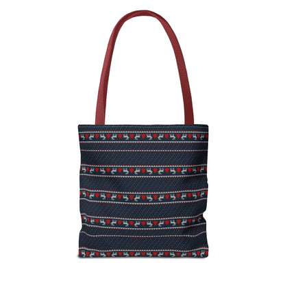 Holiday Reindeer Stripe Tote Bag — Festive Christmas Pattern Tote