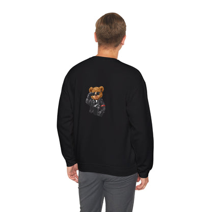Bear Graphic Sweatshirt — Teddy Bear in Leather Jacket Crewneck