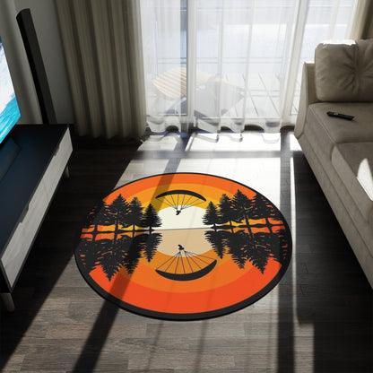 Round Rug - Sunset Paraglider Lake Reflection Outdoor Adventure Area Rug