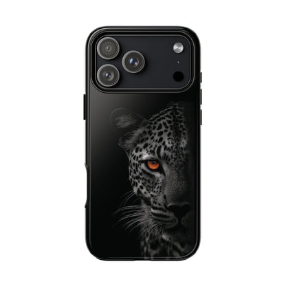 Leopard Gaze Phone Case — Black Protective iPhone Cover with Orange Eye