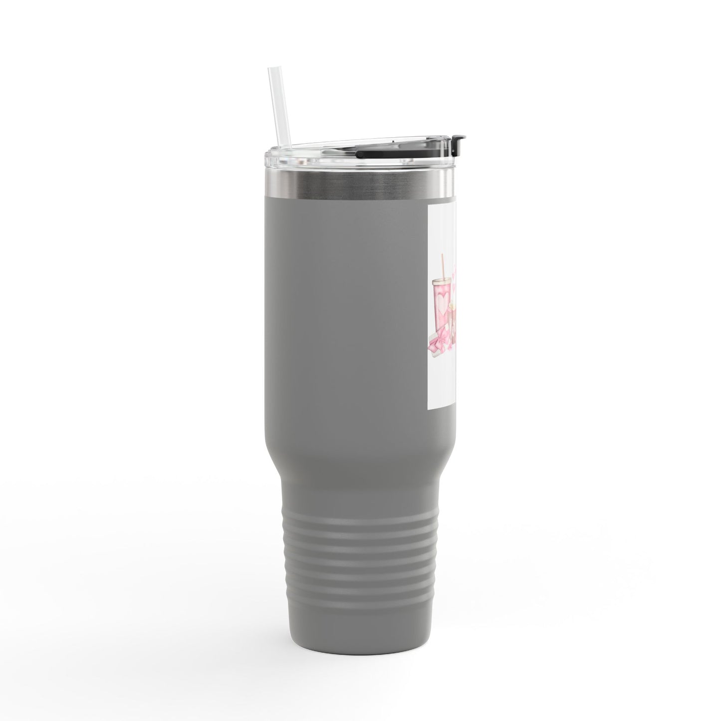 40oz Insulated Travel Mug — Pink Coffee & Sweets Design