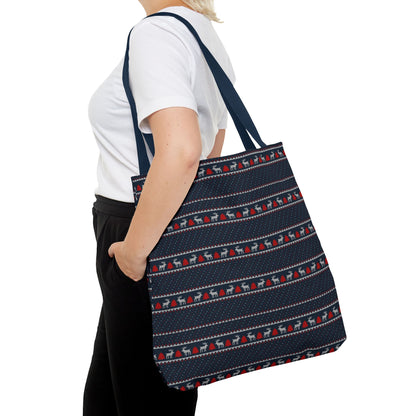 Holiday Reindeer Stripe Tote Bag — Festive Christmas Pattern Tote