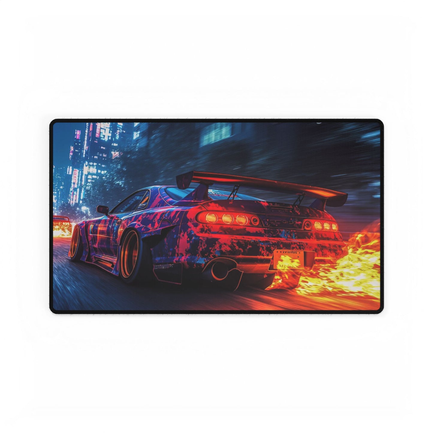 Racing Night Car Desk Mat – Retro Neon Sports Car Mouse Pad