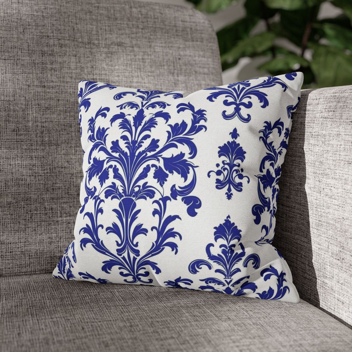 Blue Damask Decorative Pillowcase — Elegant Baroque Throw Pillow Cover