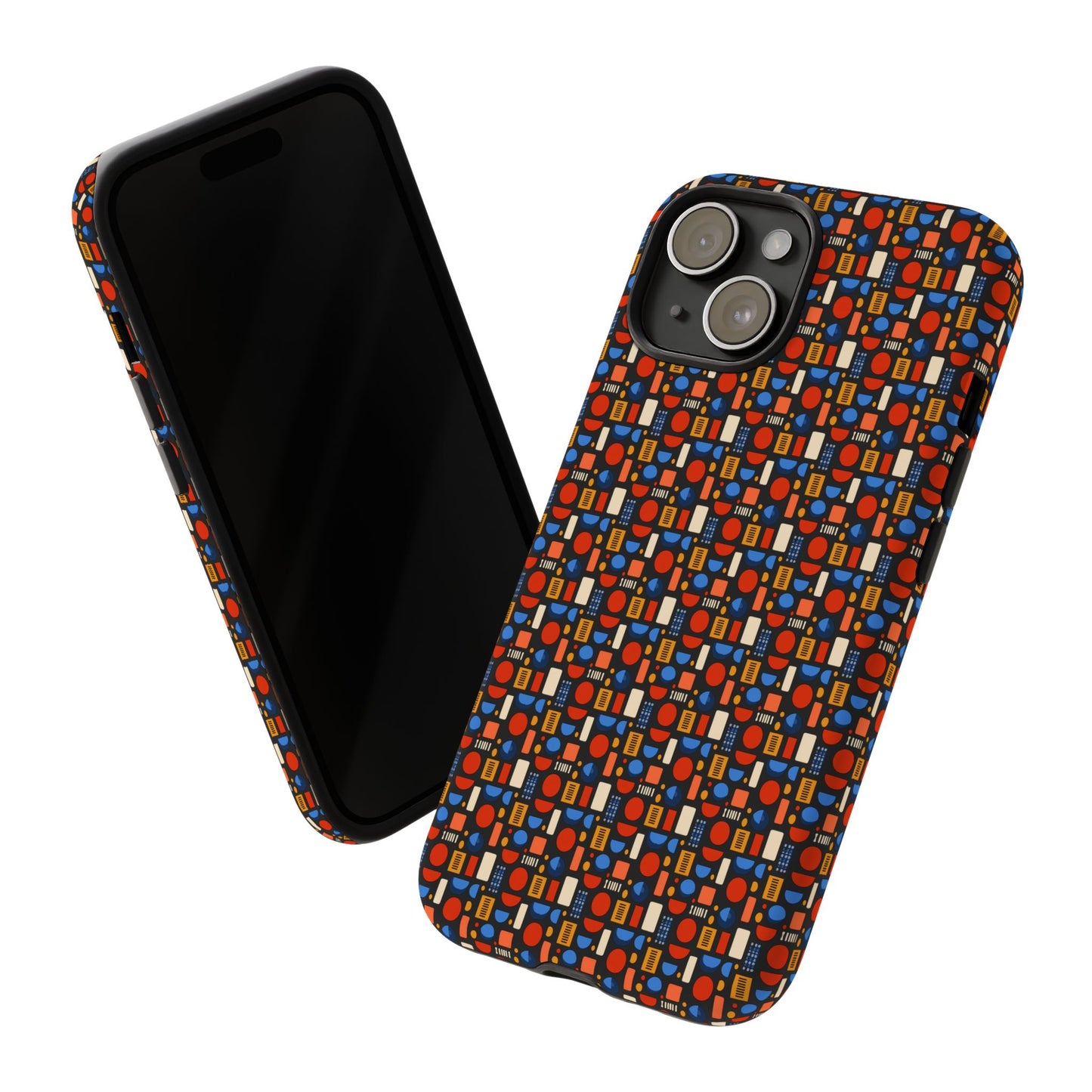 Geometric Retro Mosaic Tough Phone Case — Durable Colorful Protective Cover
