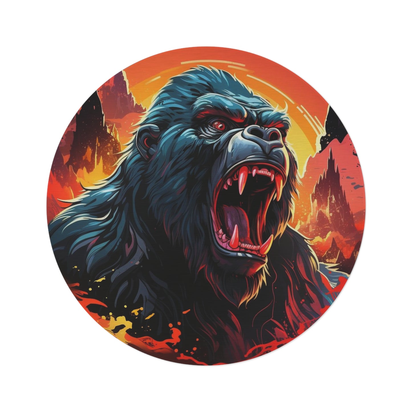 Roaring King Gorilla Round Rug — Bold Monster Art Accent Mat for Game Rooms & Dorms