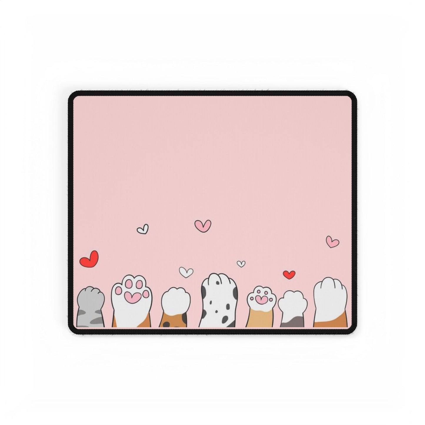 Cute Cat Paws Desk Mat — Pink Heart Gaming & Office Mouse Pad