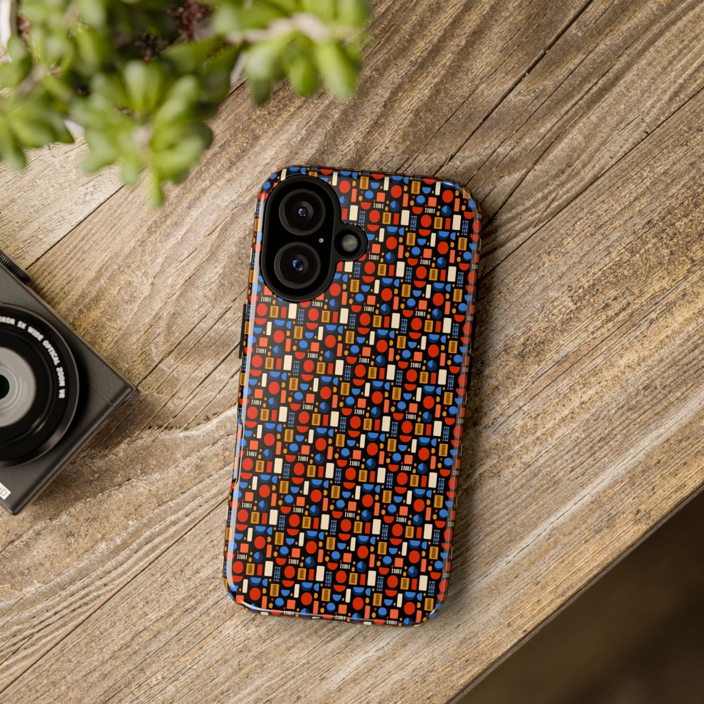 Geometric Retro Mosaic Tough Phone Case — Durable Colorful Protective Cover