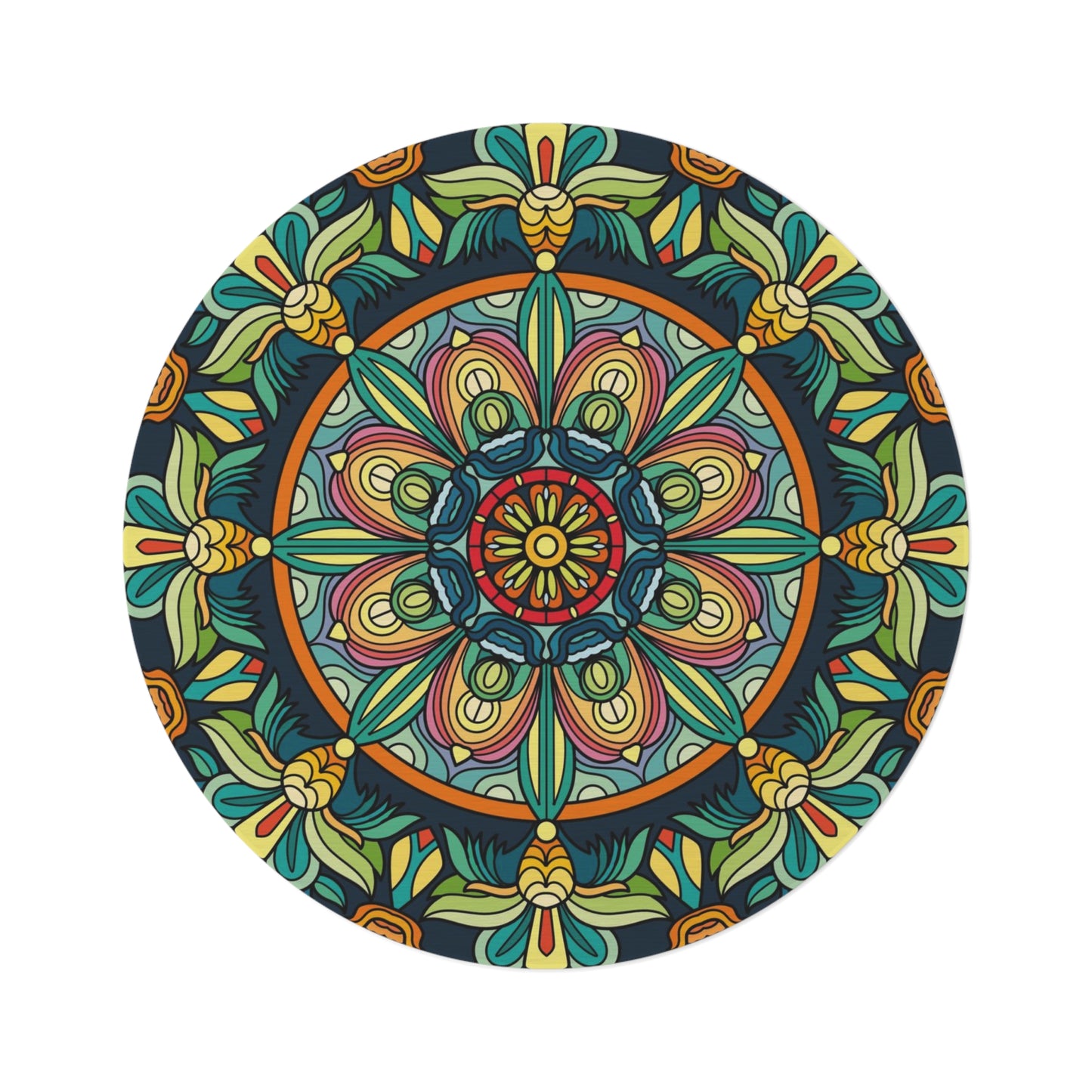 Boho Mandala Round Rug — Colorful Floral Medallion Accent Rug