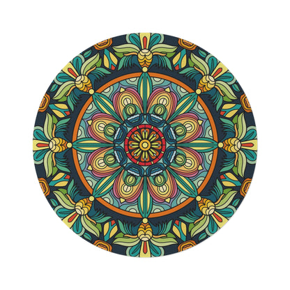 Boho Mandala Round Rug — Colorful Floral Medallion Accent Rug