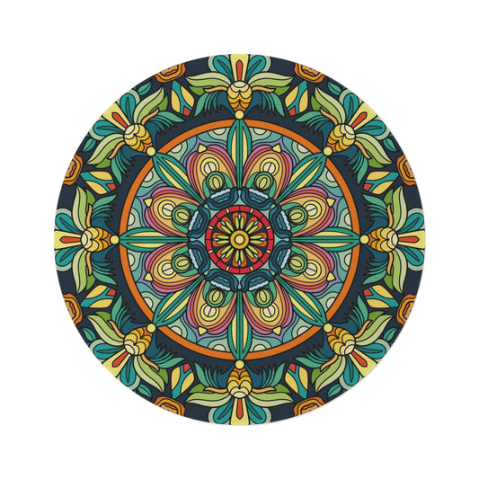 Boho Mandala Round Rug — Colorful Floral Medallion Accent Rug