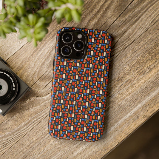 Geometric Retro Mosaic Tough Phone Case — Durable Colorful Protective Cover