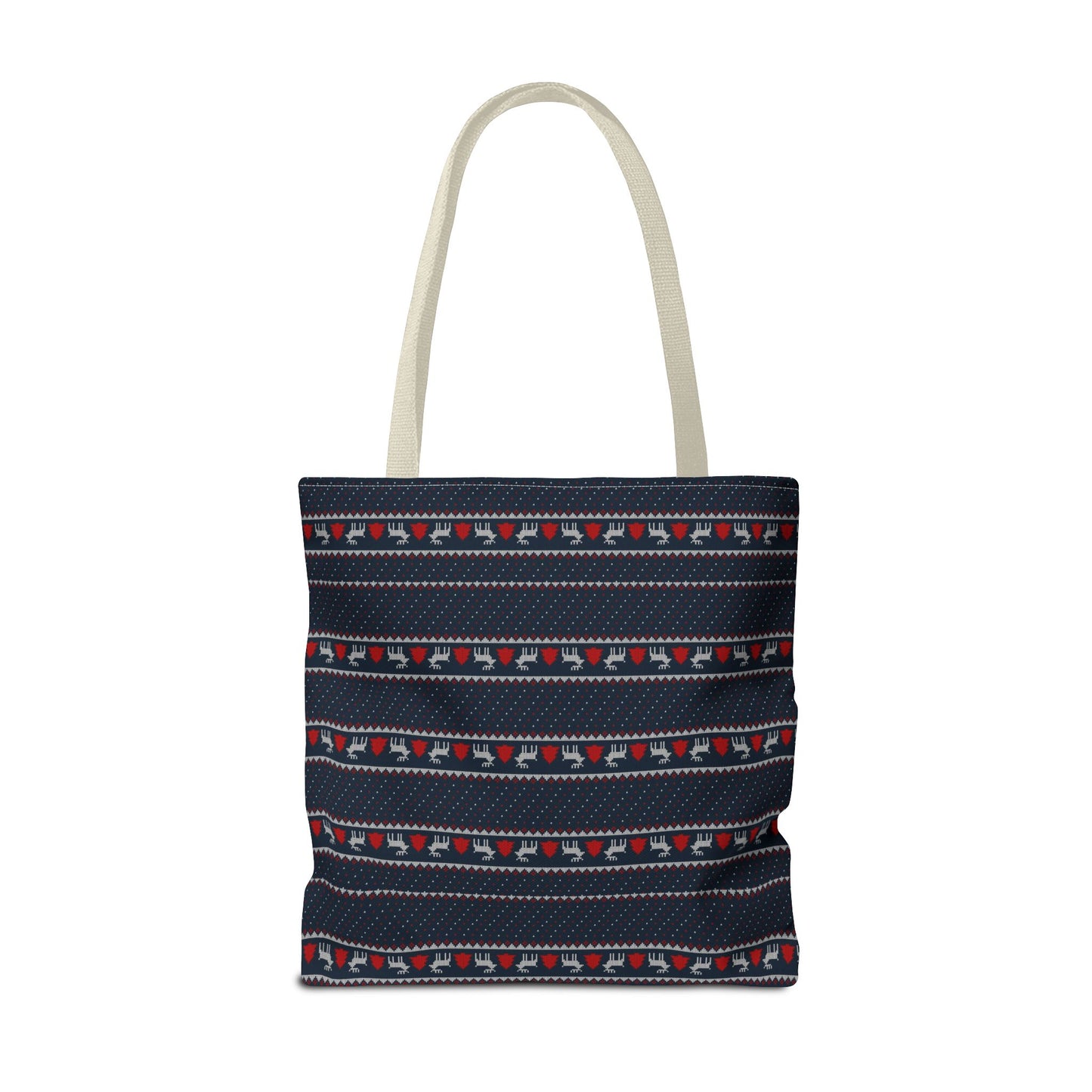 Holiday Reindeer Stripe Tote Bag — Festive Christmas Pattern Tote