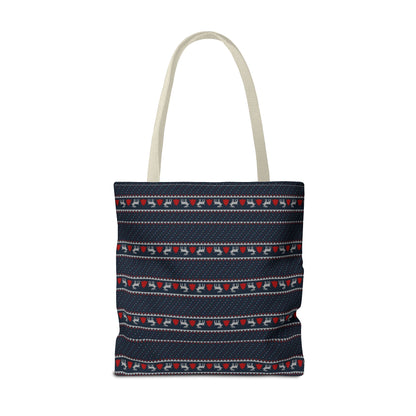 Holiday Reindeer Stripe Tote Bag — Festive Christmas Pattern Tote