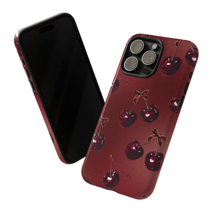 Cherry Pattern Phone Case — Retro Dark Red Cherry iPhone Cover