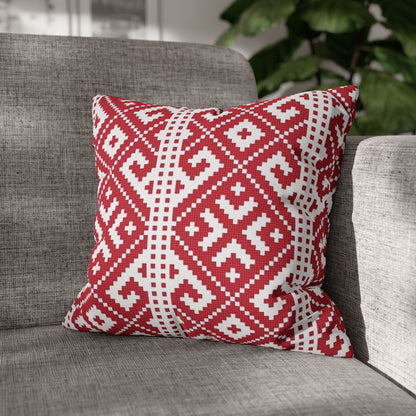Red Nordic Geometric Pillowcase – Scandinavian Knit Pattern Square Pillow Cover