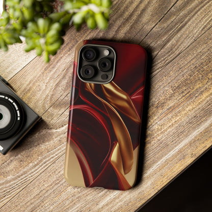 Protective Phone Case — Red & Gold Satin Swirl Design