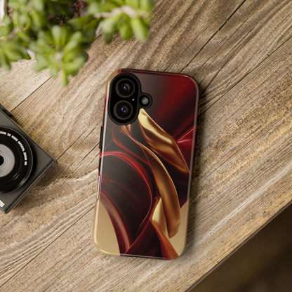 Protective Phone Case — Red & Gold Satin Swirl Design