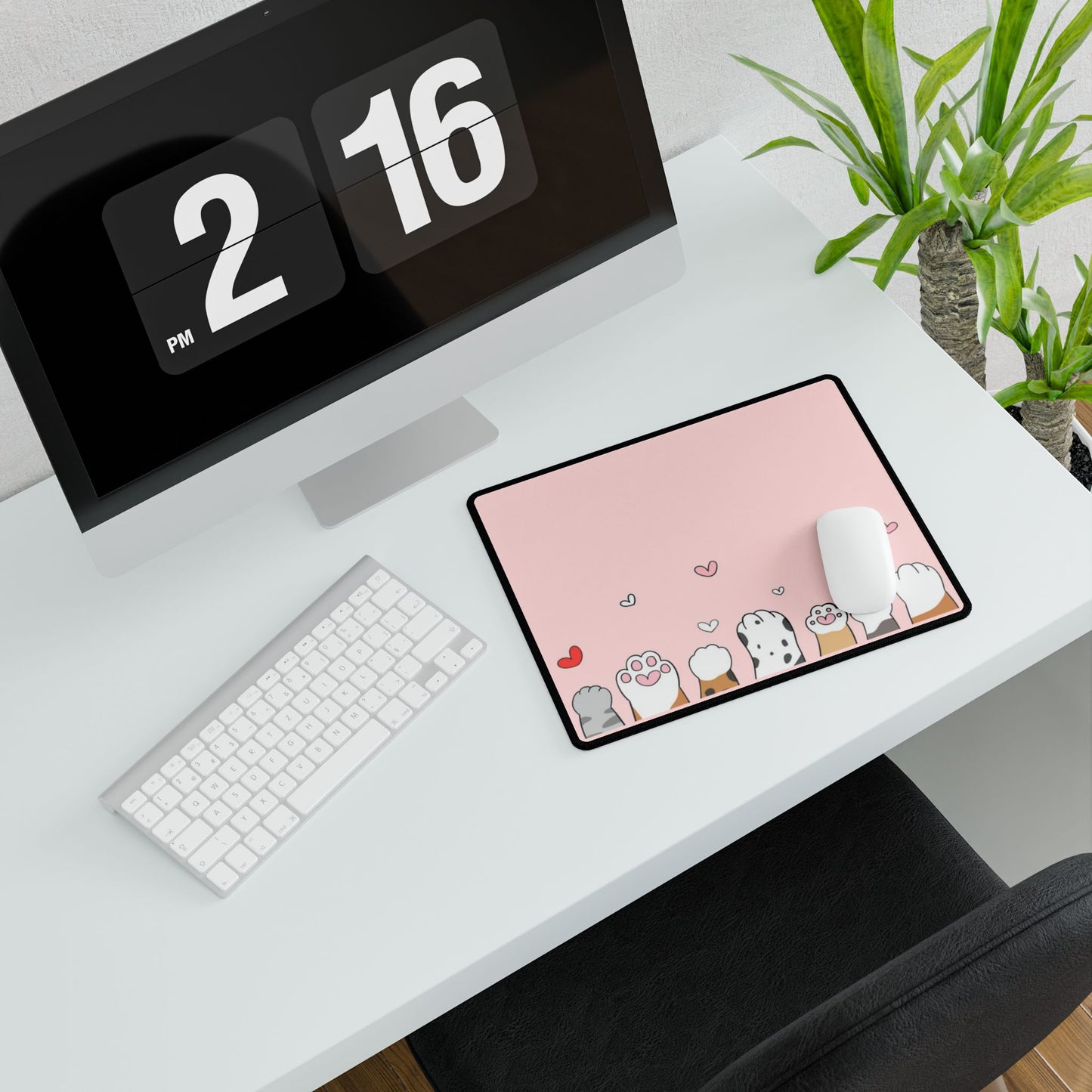 Cute Cat Paws Desk Mat — Pink Heart Gaming & Office Mouse Pad