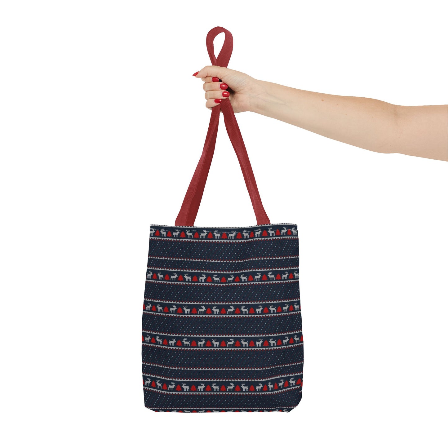 Holiday Reindeer Stripe Tote Bag — Festive Christmas Pattern Tote