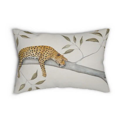 Leopard on Branch Lumbar Pillow — Neutral Safari Accent Pillow