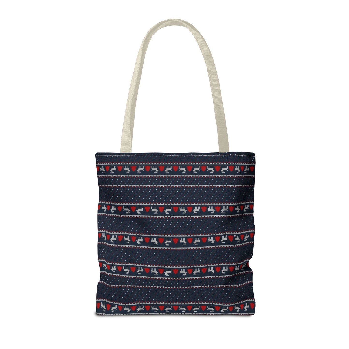 Holiday Reindeer Stripe Tote Bag — Festive Christmas Pattern Tote