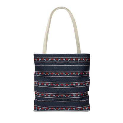 Holiday Reindeer Stripe Tote Bag — Festive Christmas Pattern Tote