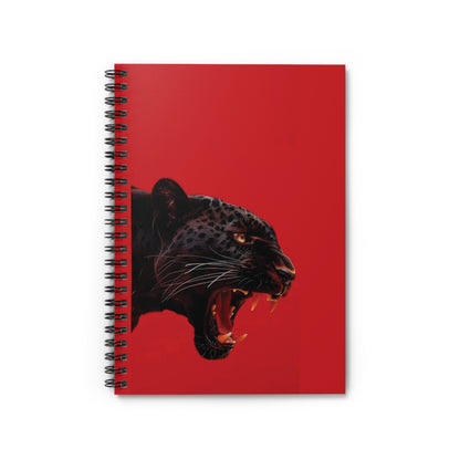 Roaring Black Panther Spiral Notebook — Red Cover Ruled Journal